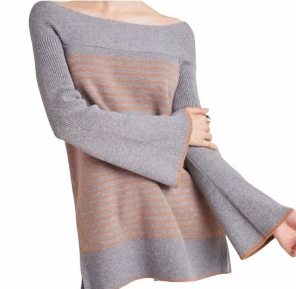 Anthropologie Elise Striped Off Shoulder Tunic Sweater Sz S